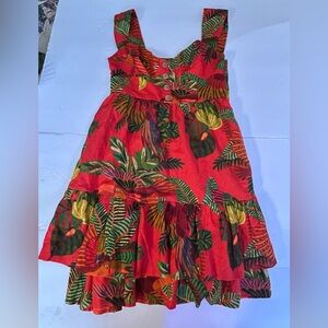 FARM RIO Forest Birds Mini Dress, Tiered Hem Pockets, Hidden Zipper, Size XS